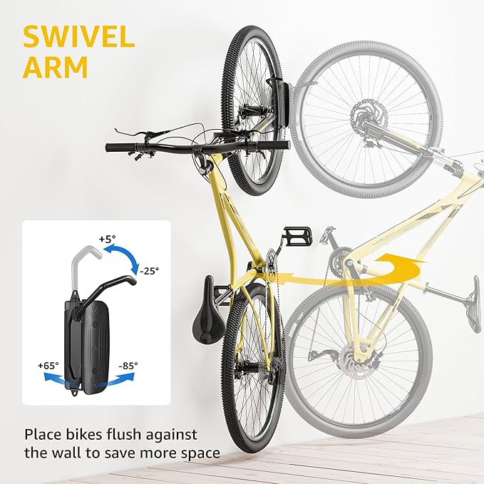 monTEK Swivel Bike Wall Mount, Bike Hangers for Garage, Space-Saving Vertical Bike Rack, Sturdy Bike Storage Rack Holds Up to 66lbs, Easy to Install, 4 Pack - Image 3