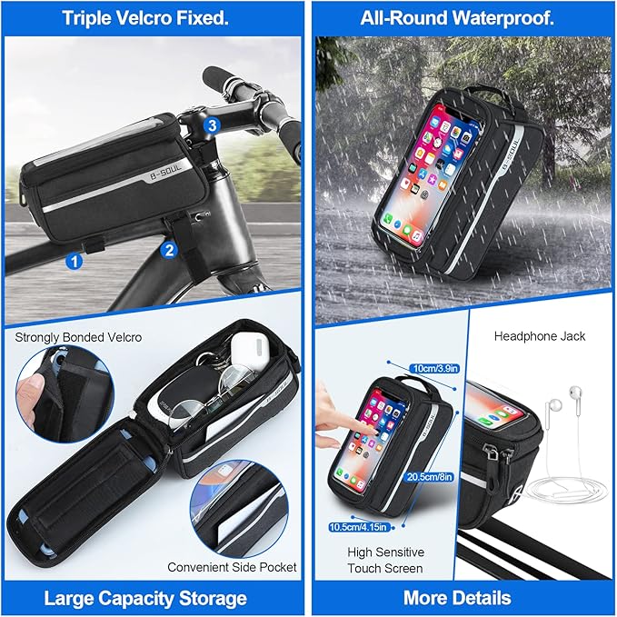 8 Pack Bicycle Accessories, Bike Light Set USB Rechargeable, 1 Bike Water Bottle Holder, Bicycle Bag and 1 Bike Aluminum Bicycle Bell,Pump - Image 3